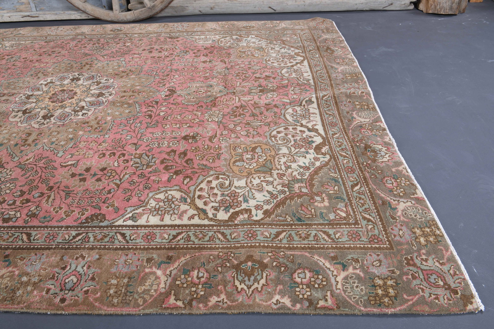 7.6x10.6 TURKISH RUG, Brown Beige Pink Vintage - 5