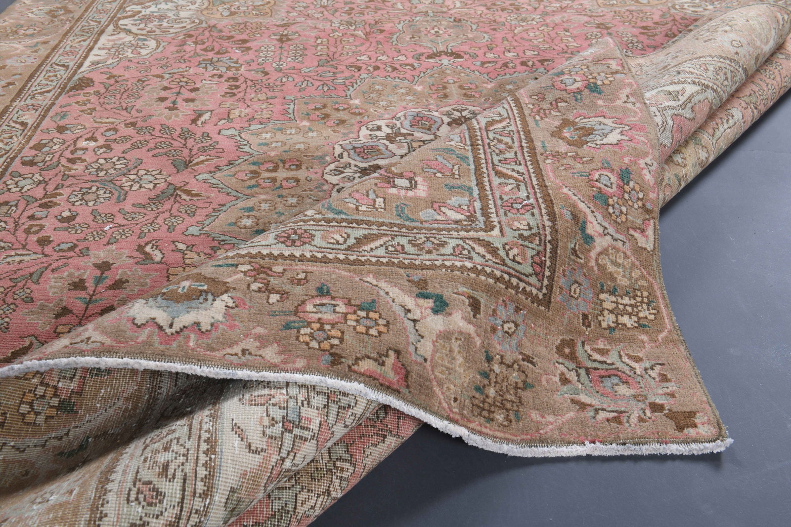 7.6x10.6 TURKISH RUG, Brown Beige Pink Vintage - 8