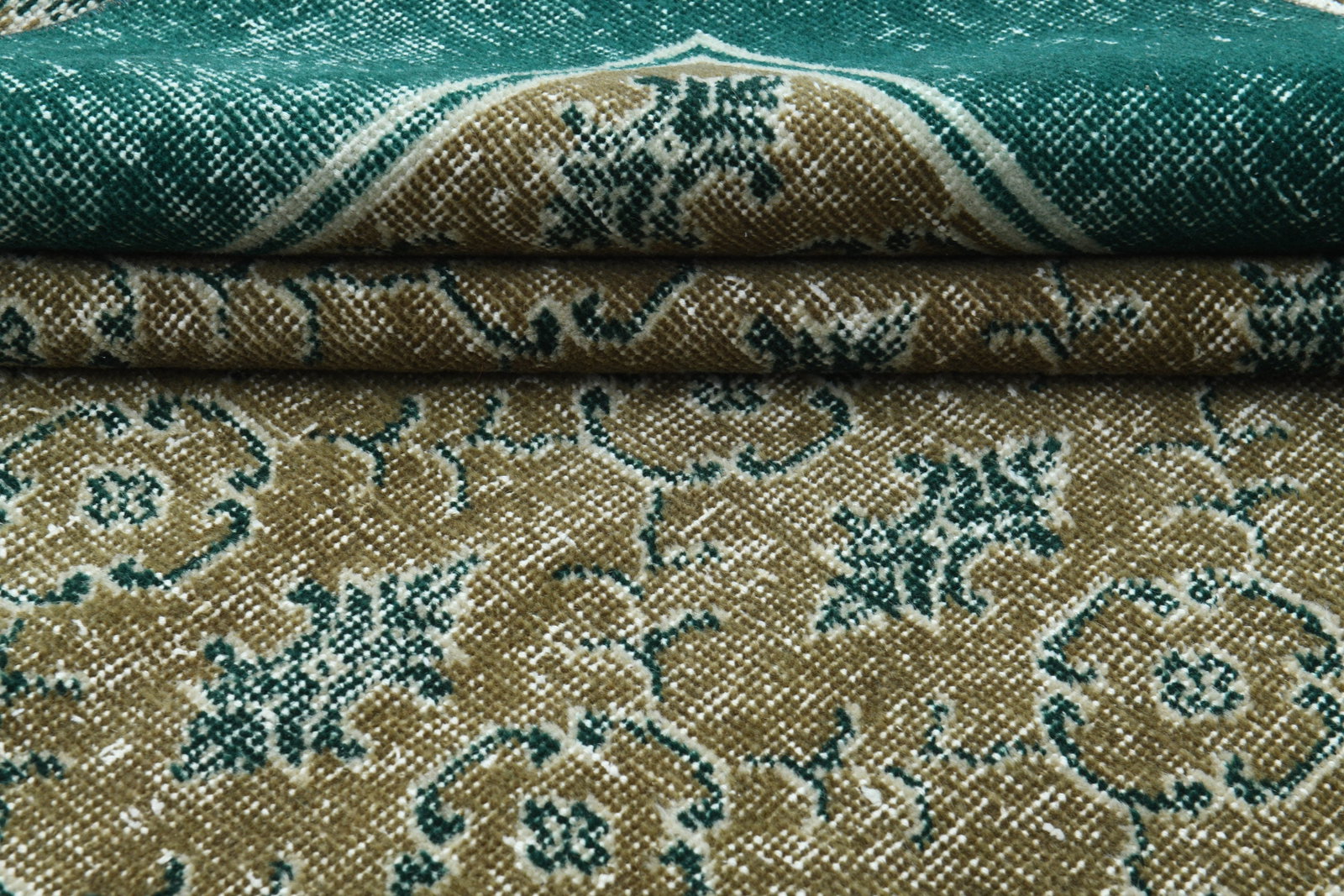 6'7x11.2, GREEN TURKISH RUG: Title: 6'7x11.2, GREEN TURKISH RUG Description: This Turkish one-of-a-kind Vintage Turkish Rug is hand-knotted and handwoven by the most skilled artisans who use pure wool, in muted, natural tones, an