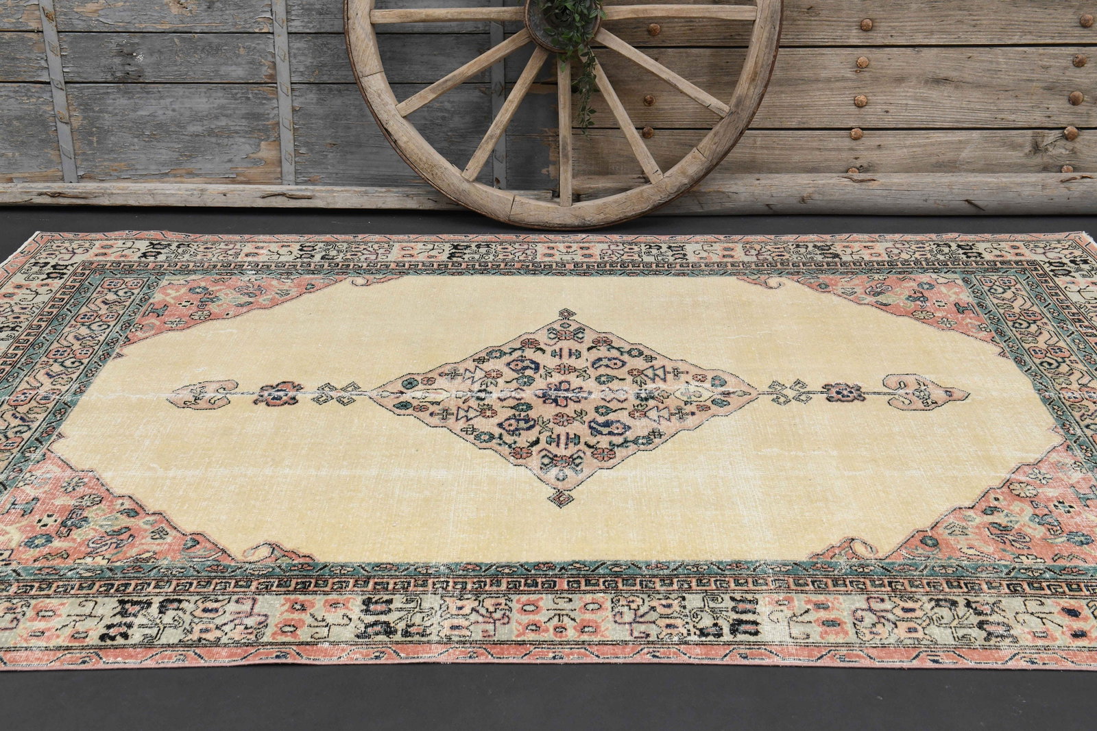 8x10 MINIMALIST TURKISH Beige Pink Green Area rug - 2