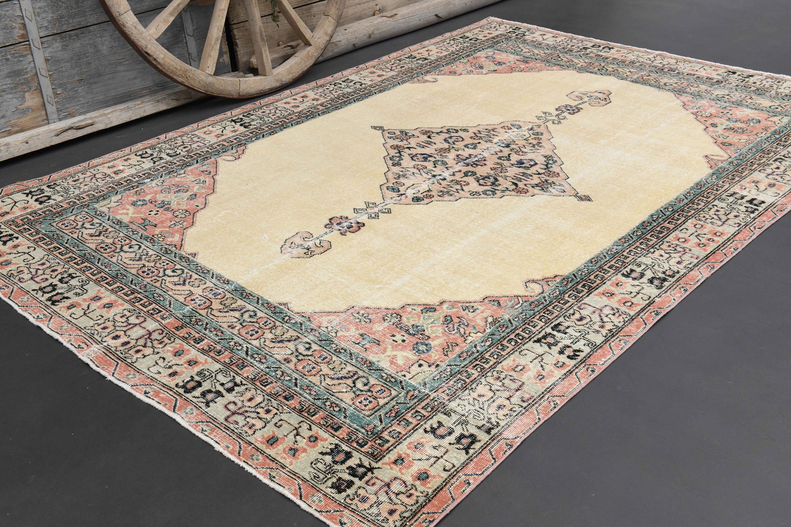 8x10 MINIMALIST TURKISH Beige Pink Green Area rug - 3
