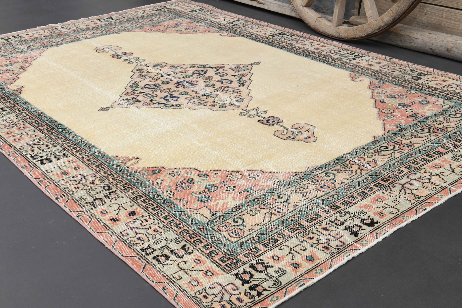 8x10 MINIMALIST TURKISH Beige Pink Green Area rug - 4