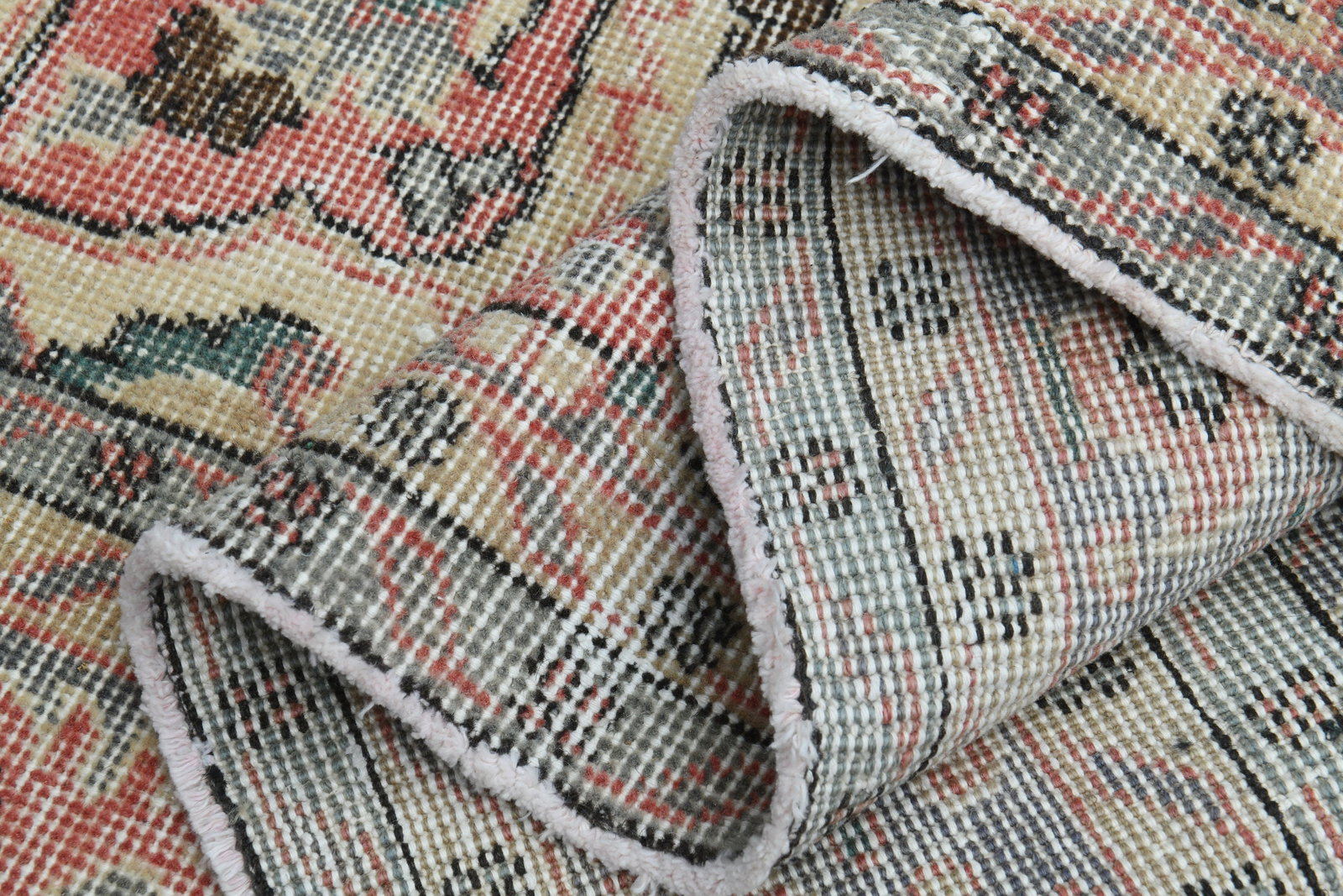 6.9x10.2 ft, Pink Turkish Rug Distressed Vintage: Title: 6.9x10.2 ft, Pink Turkish Rug Distressed Vintage Description: This Turkish one-of-a-kind Vintage Turkish Rug is hand-knotted and handwoven by the most skilled artisans who use pure wool, in