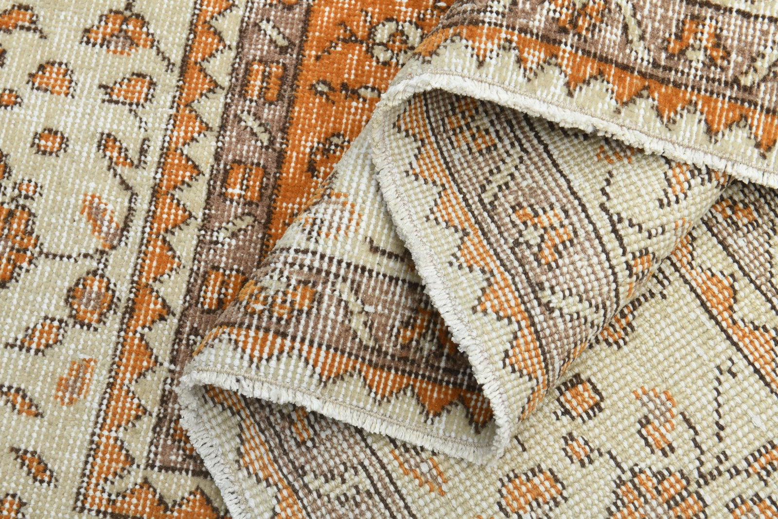 6.8x9.9 ft, ORANGE TURKISH RUG: Title: 6.8x9.9 ft, ORANGE TURKISH RUG Description: This Turkish one-of-a-kind Vintage Turkish Rug is hand-knotted and handwoven by the most skilled artisans who use pure wool, in muted, natural tones,