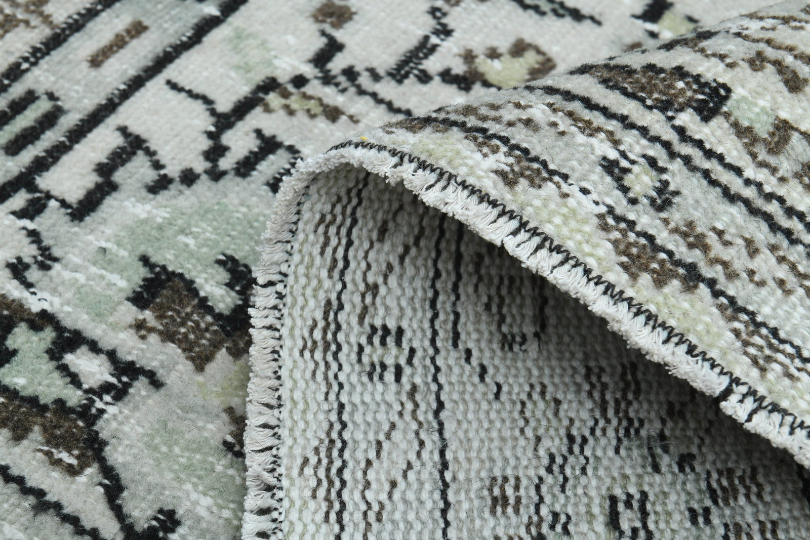 .9x8.8 ft, Turkish Rug, Green Beige Brown: Title: .9x8.8 ft, Turkish Rug, Green Beige Brown Description: This Turkish one-of-a-kind Vintage Turkish Rug is hand-knotted and handwoven by the most skilled artisans who use pure wool, in muted, nat