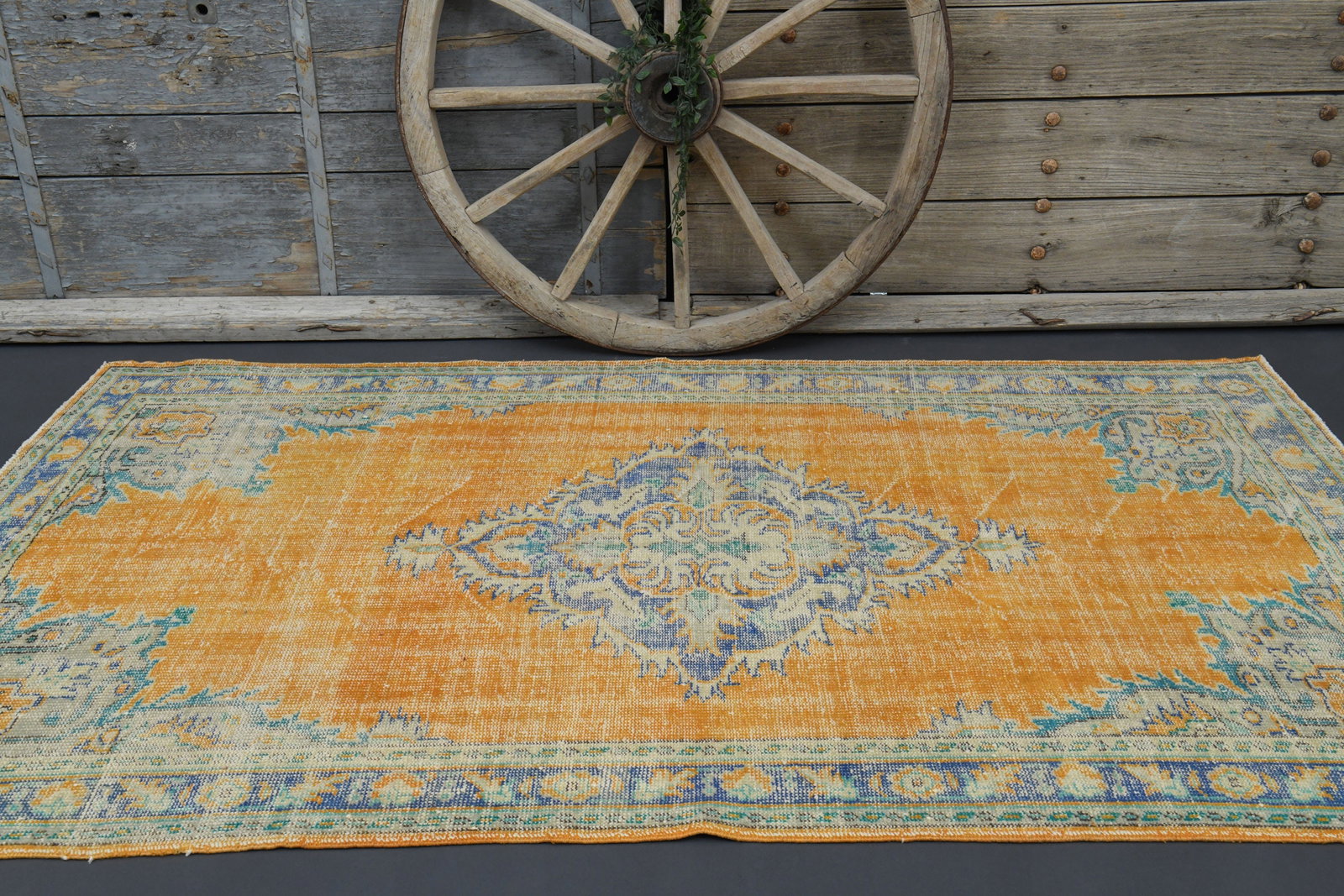 5.7x8.5 TURKISH RUG, Distressed Orange Boho Chic Decor - 7