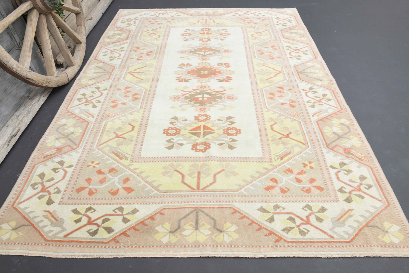7x9 MILAS TURKISH RUG: Title: 7x9 MILAS TURKISH RUG Description: This Turkish one-of-a-kind Vintage Turkish Rug is hand-knotted and handwoven by the most skilled artisans who use pure wool, in muted, natural tones, and styl