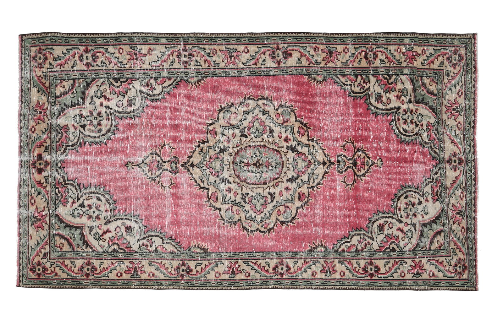 5x9 Turkish Pink Rug, Oriental Vintage Area Rug: Title: 5x9 Turkish Pink Rug, Oriental Vintage Area Rug Description: This Turkish one-of-a-kind Vintage Turkish Rug is hand-knotted and handwoven by the most skilled artisans who use pure wool, in