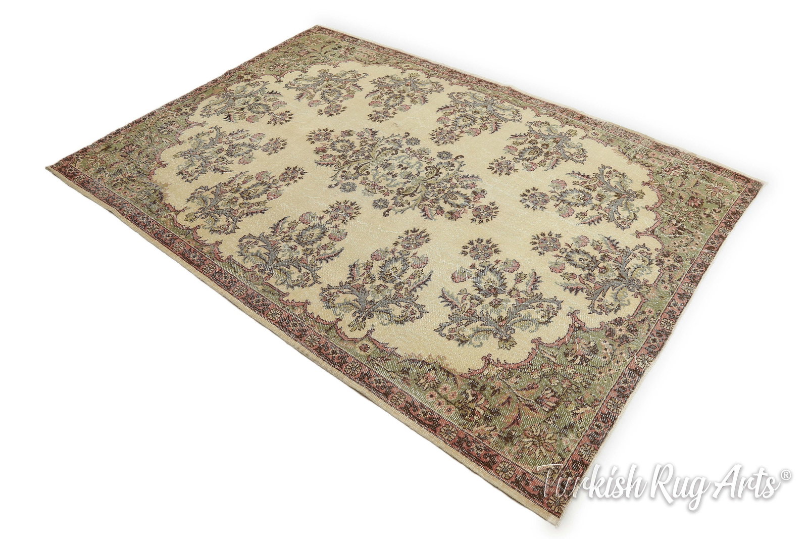 7.2x10.3 ft, SPECIAL TURKISH AUTHENTIC Area Rug: Title: 7.2x10.3 ft, SPECIAL TURKISH AUTHENTIC Area Rug Description: This Turkish one-of-a-kind Vintage Turkish Rug is hand-knotted and handwoven by the most skilled artisans who use pure wool, in mute