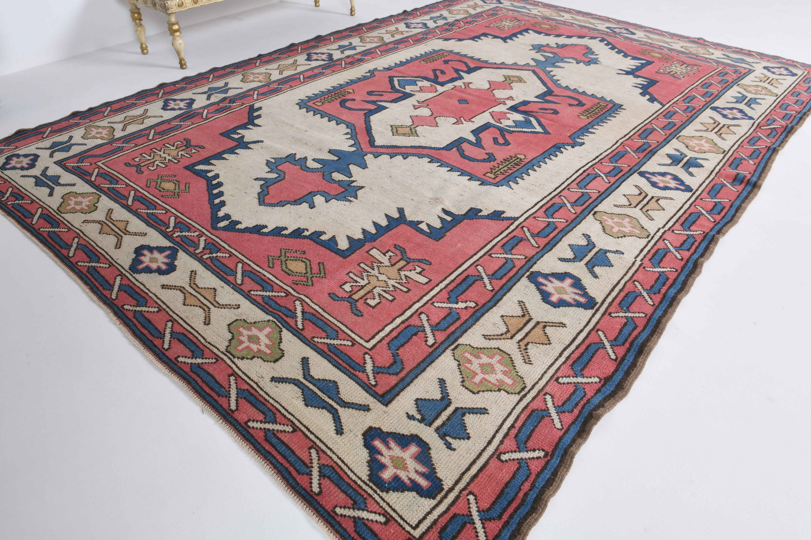 6.3x9 ft, TURKISH Rug, OUSHAK: Title: 6.3x9 ft, TURKISH Rug, OUSHAK Description: This Turkish one-of-a-kind Vintage Turkish Rug is hand-knotted and handwoven by the most skilled artisans who use pure wool, in muted, natural tones,