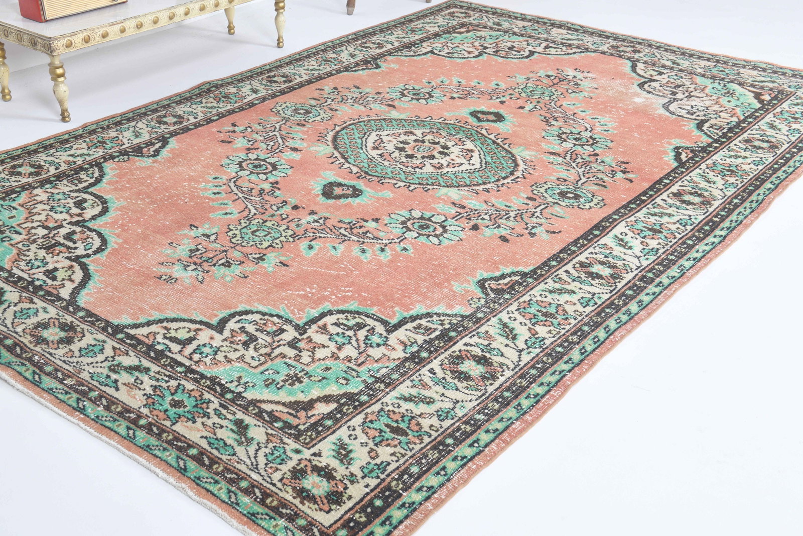 6.3x9.5 ft, TURKISH Rug, ORIENTAL: Title: 6.3x9.5 ft, TURKISH Rug, ORIENTAL Description: This Turkish one-of-a-kind Vintage Turkish Rug is hand-knotted and handwoven by the most skilled artisans who use pure wool, in muted, natural