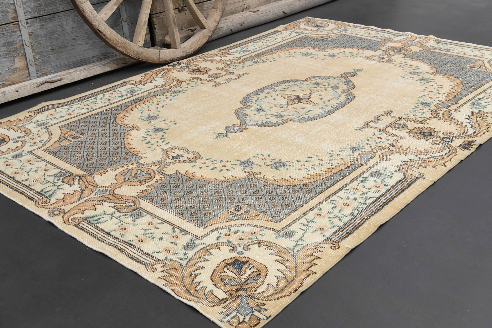 5.9x9.2 TURKISH Area Rug: Title: 5.9x9.2 TURKISH Area Rug Description: This Turkish one-of-a-kind Vintage Turkish Rug is hand-knotted and handwoven by the most skilled artisans who use pure wool, in muted, natural tones, and