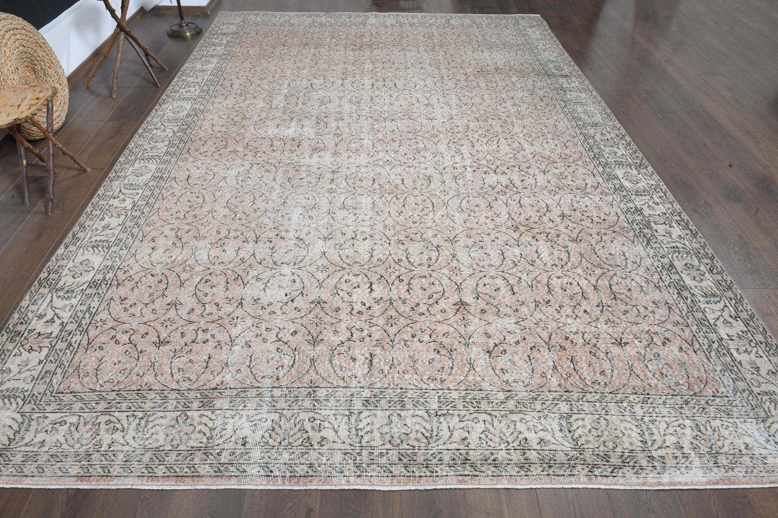 8'7x12'5 ft, VINTAGE TURKISH RUG: Title: 8'7x12'5 ft, VINTAGE TURKISH RUG Description: This Turkish one-of-a-kind Vintage Turkish Rug is hand-knotted and handwoven by the most skilled artisans who use pure wool, in muted, natural tone
