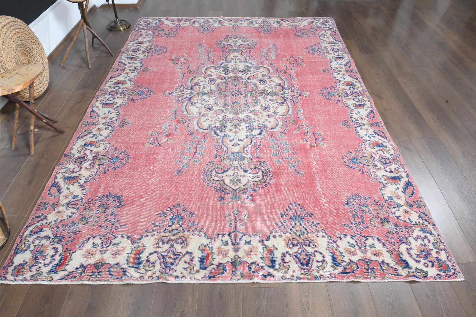 7.1x10'2 ft, VINTAGE TURKISH RUG, Living Room: Title: 7.1x10'2 ft, VINTAGE TURKISH RUG, Living Room Description: This Turkish one-of-a-kind Vintage Turkish Rug is hand-knotted and handwoven by the most skilled artisans who use pure wool, in