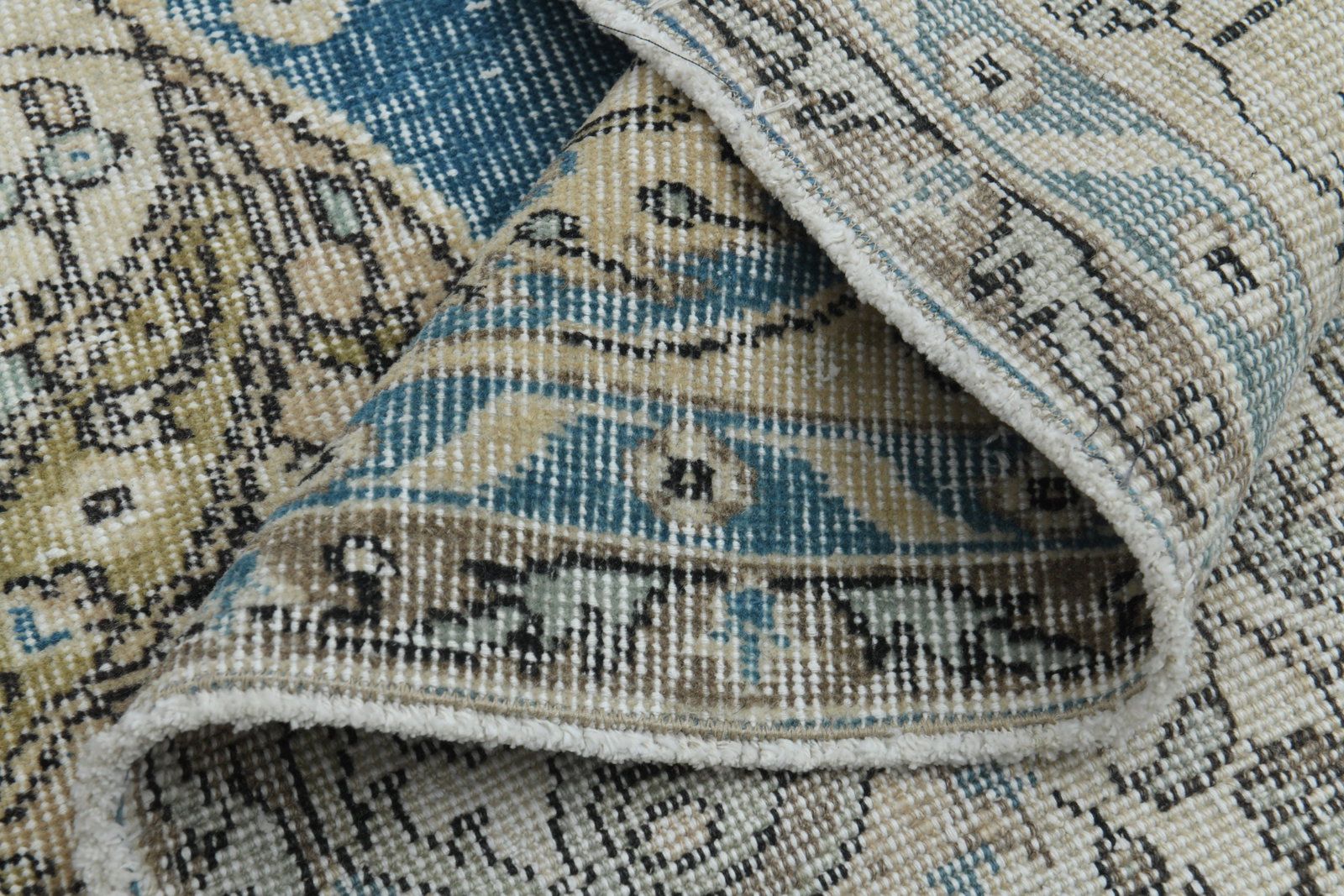 7.1x10.3 ft, BLUE TURKISH RUG: Title: 7.1x10.3 ft, BLUE TURKISH RUG Description: This Turkish one-of-a-kind Vintage Turkish Rug is hand-knotted and handwoven by the most skilled artisans who use pure wool, in muted, natural tones, 