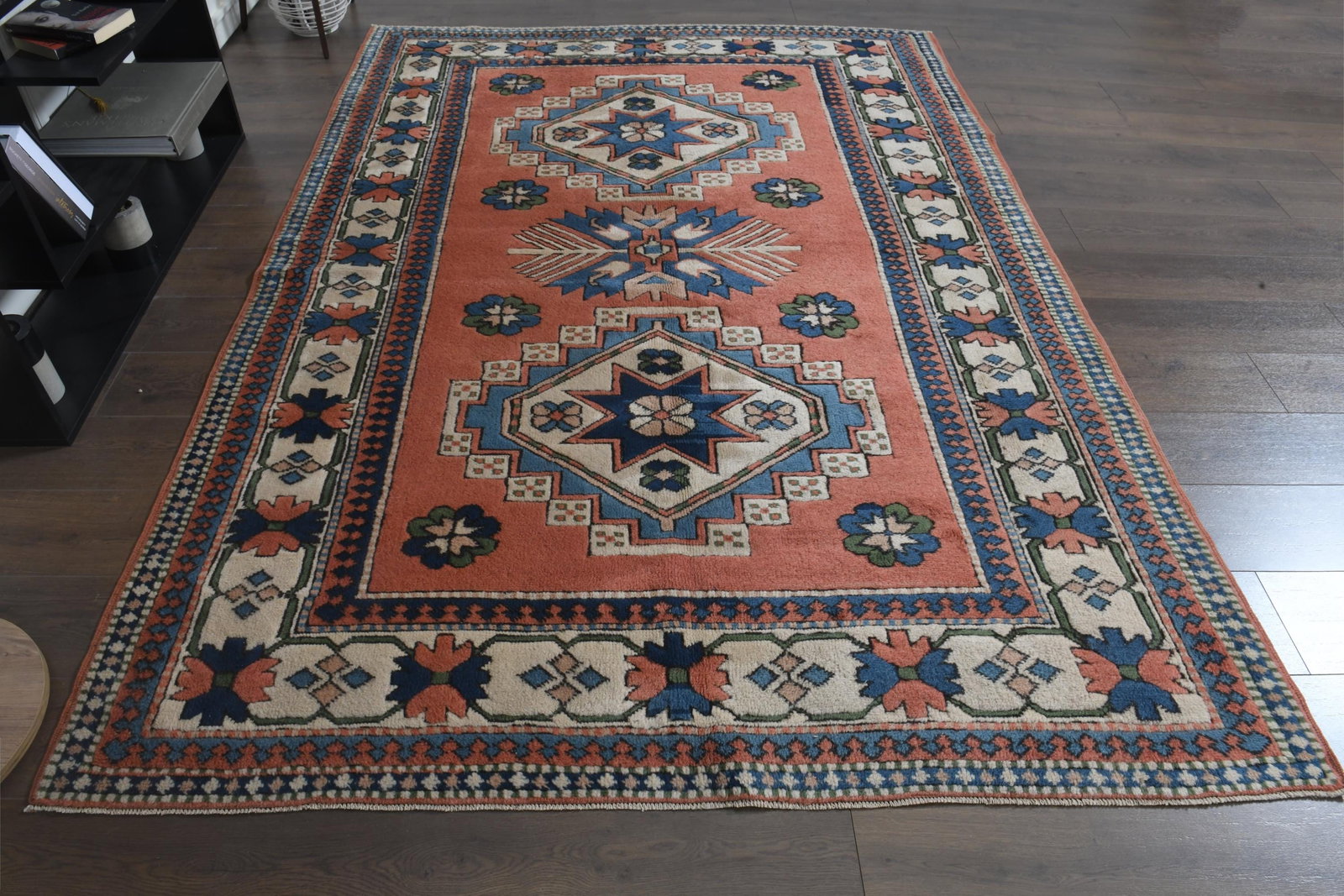 6.2x8.7 ft, ORANGE MILAS RUG, Handmade: Title: 6.2x8.7 ft, ORANGE MILAS RUG, Handmade Description: This Turkish one-of-a-kind Vintage Turkish Rug is hand-knotted and handwoven by the most skilled artisans who use pure wool, in muted,