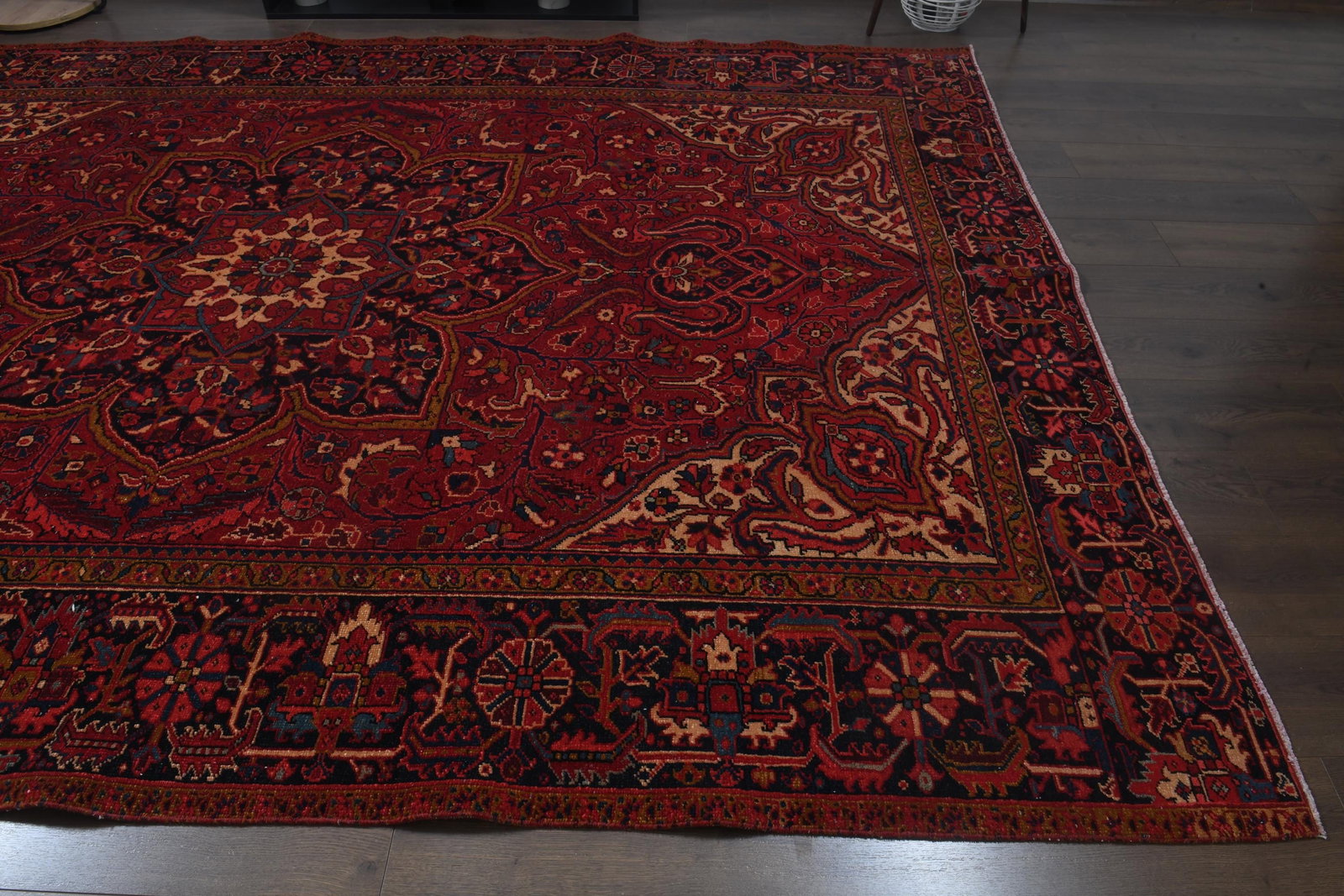 7'9x11'1 ft, ANTIQUE PERSIAN RUG, Red Blue Beige Rug - 4