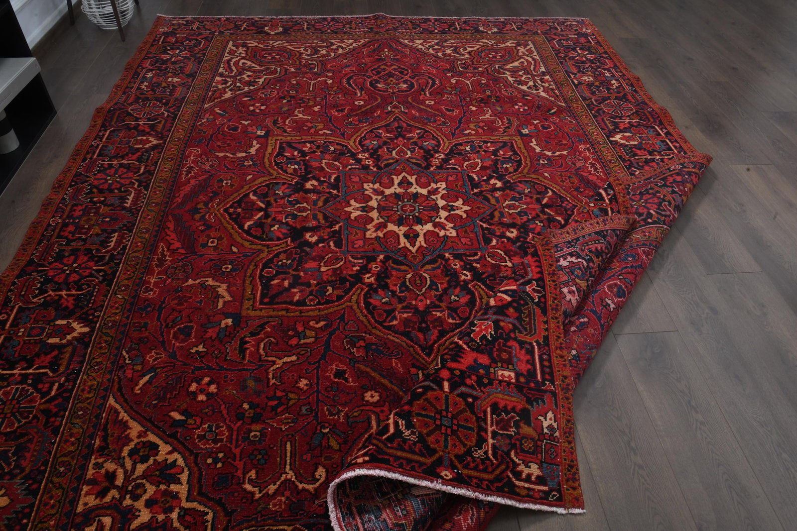 7'9x11'1 ft, ANTIQUE PERSIAN RUG, Red Blue Beige Rug - 5