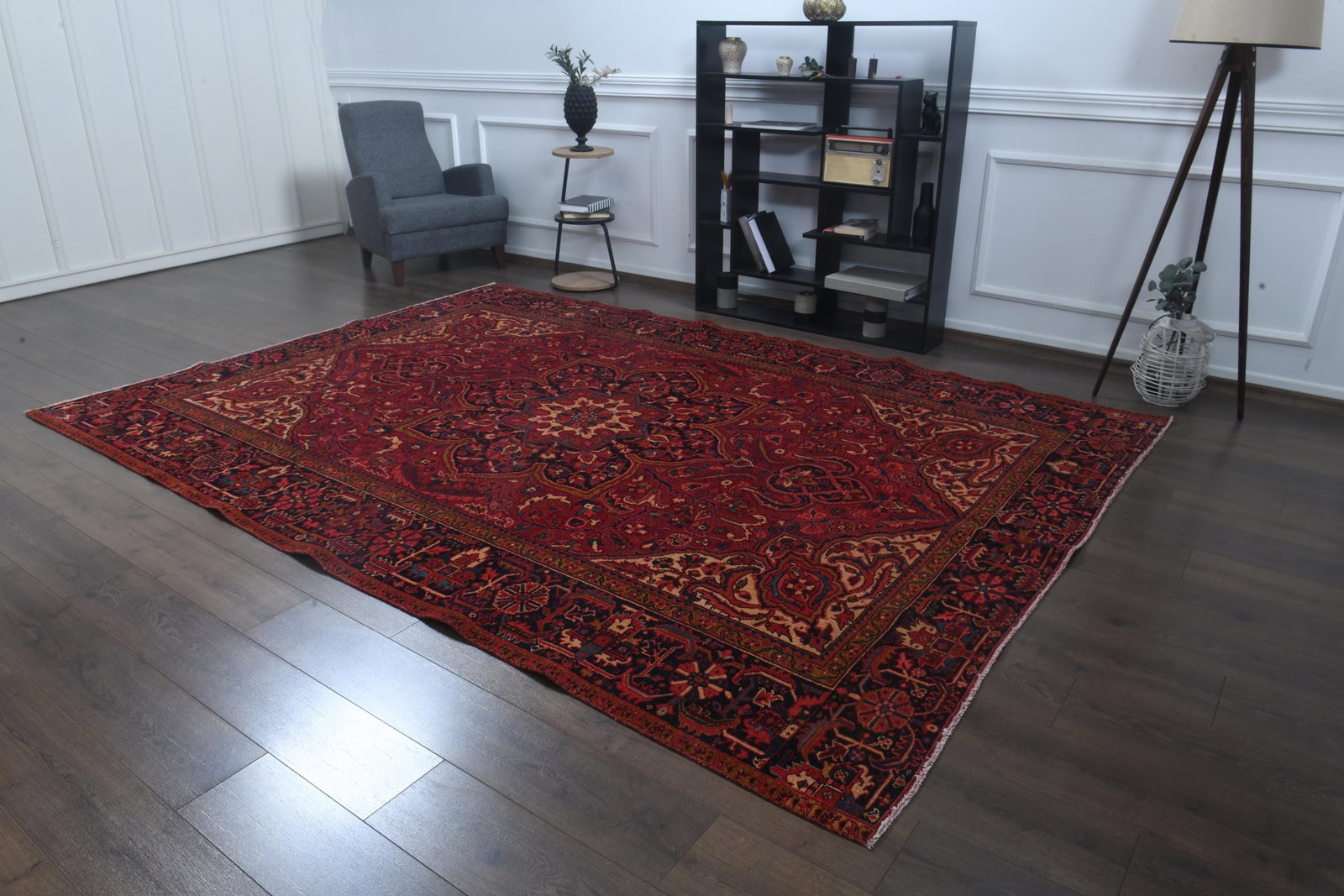 7'9x11'1 ft, ANTIQUE PERSIAN RUG, Red Blue Beige Rug - 8