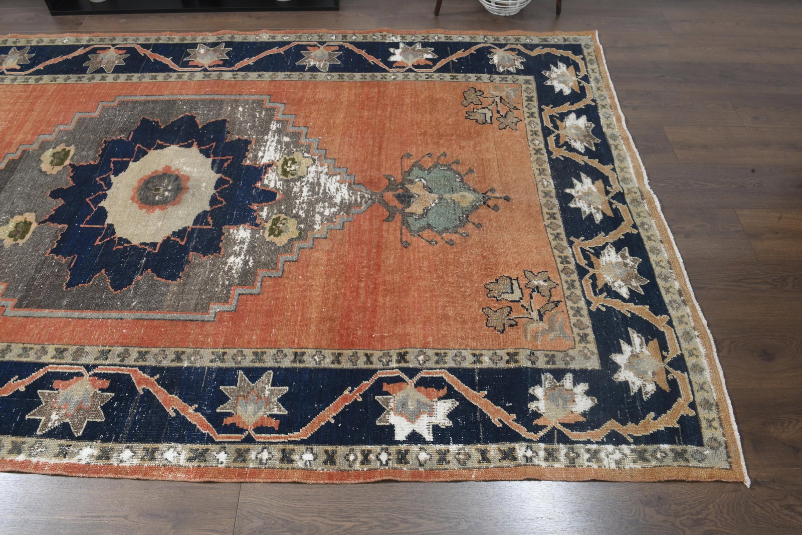 7'1x9'8 ft, ORANGE BLUE RUG, Boho Chic, Turkish - 2