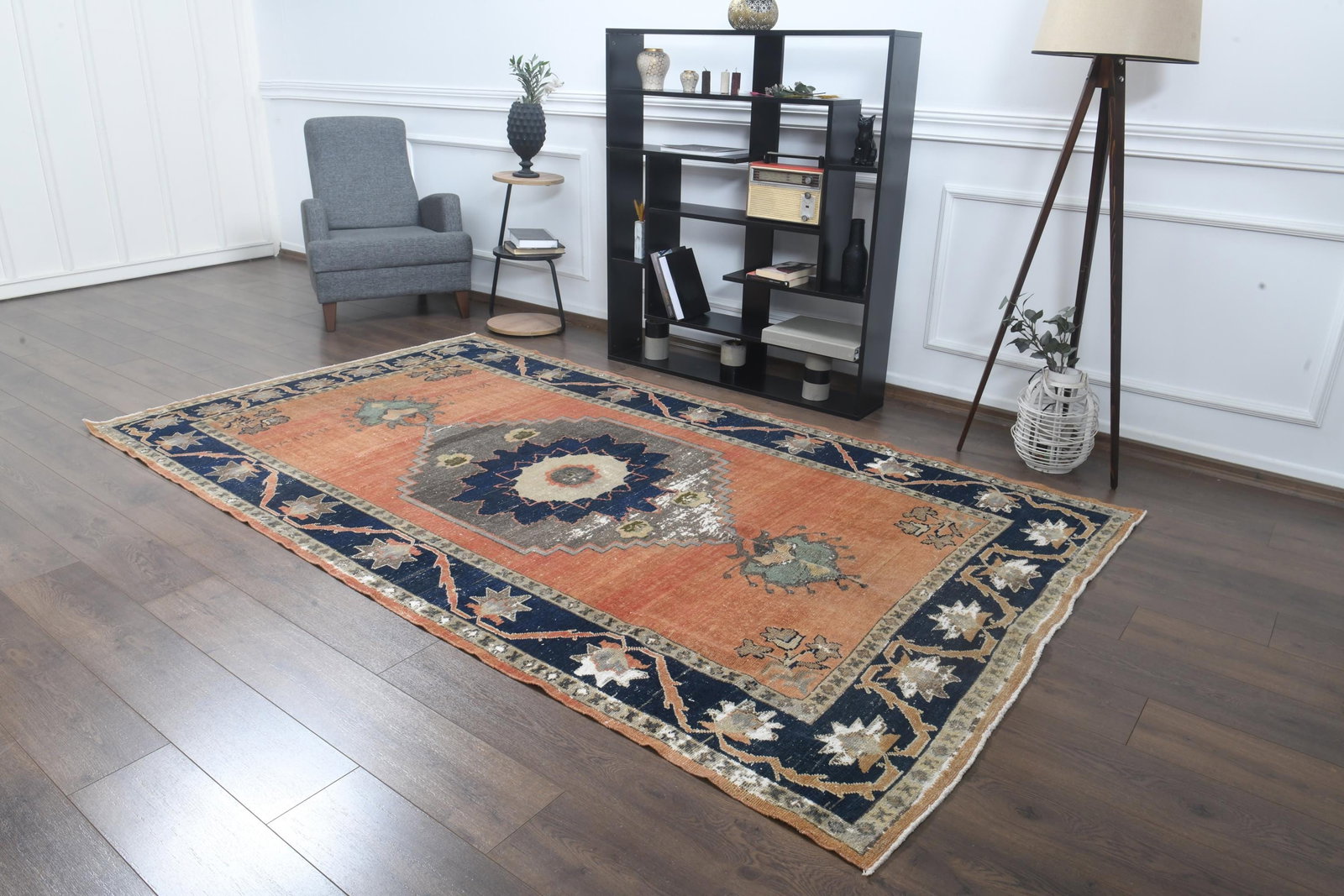 7'1x9'8 ft, ORANGE BLUE RUG, Boho Chic, Turkish - 9