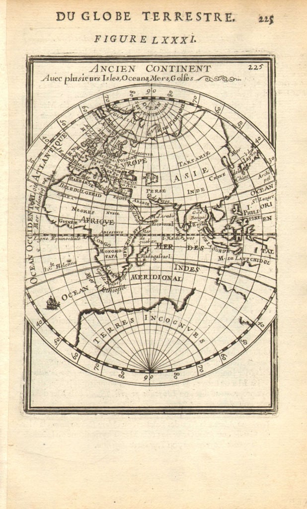 EASTERN HEMISPHERE. Australia incomplete. Asia Africa Europe. MALLET 1683 map: Title: EASTERN HEMISPHERE. Australia incomplete. Asia Africa Europe. MALLET 1683 map Description: Ancien Continent avec plusieurs Isles, Oceans, Mers, Golfes' (Du Globe Terrestre). Partial outline of 