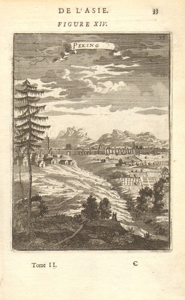 PEKING BEIJING. City view showing fortified walls. Pagoda. China. MALLET 1683 (1 of 1)