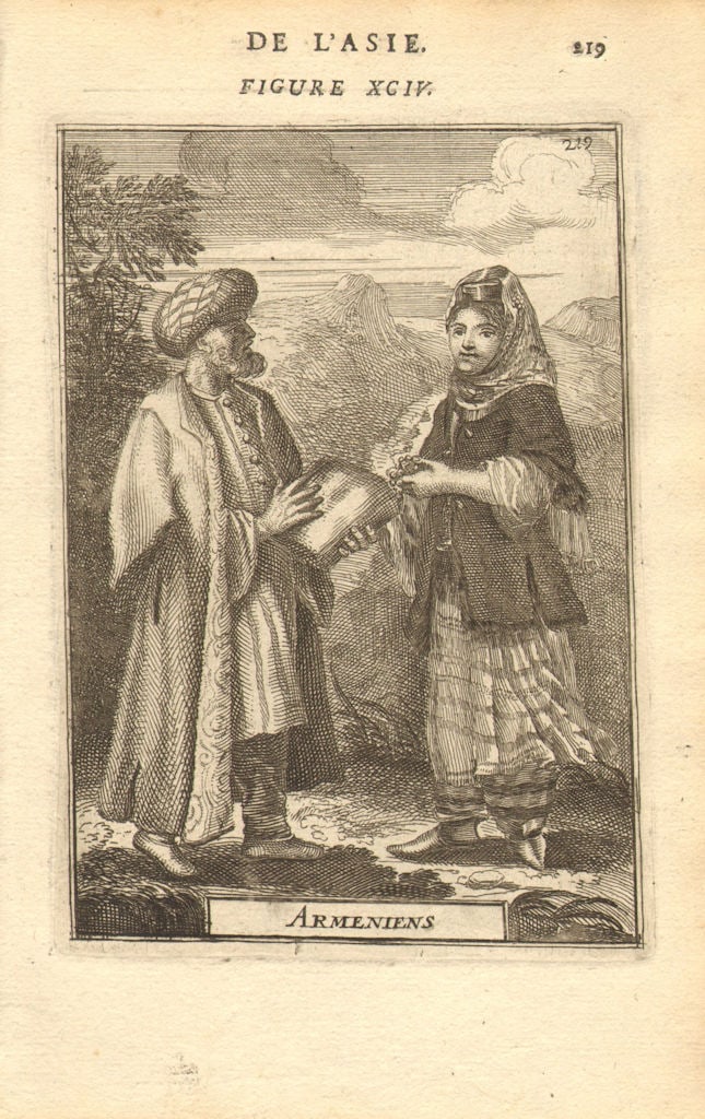 ARMENIAN COSTUME. 'Armeniens'. Man & woman in 17th century dress. MALLET 1683: Title: ARMENIAN COSTUME. 'Armeniens'. Man & woman in 17th century dress. MALLET 1683 Description: Armeniens' (De L'Asie) by Mallet, Allain Manesson. Published 1683. Original 17th century copperplate p
