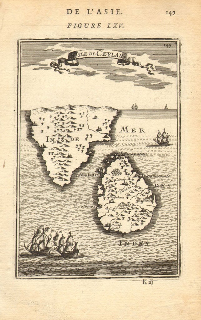 CEYLON/SRI LANKA. 'Isle de Ceylan'South India Tamil Nadu Kerala. MALLET 1683 map: Title: CEYLON/SRI LANKA. 'Isle de Ceylan'South India Tamil Nadu Kerala. MALLET 1683 map Description: Isle de Ceylan' (De L'Asie). The map includes Southern India. by Mallet, Allain Manesson. Published