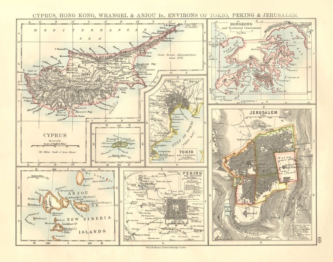 CYPRUS HONG KONG TOKYO PEKING JERUSALEM. City plans. Anzhu islands 1906 map (1 of 1)