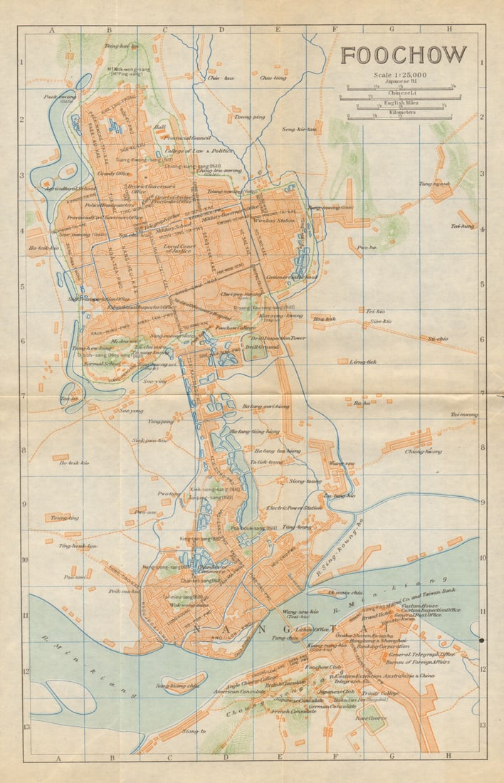 Foochow'. Fuzhou antique town city plan. China 1924 old map chart: Title: Foochow'. Fuzhou antique town city plan. China 1924 old map chart Description: Foochow [Fuzhou] by Japanese Government Railways. Published 1924. Antique colour town city plan. Size 29 x 19 cm |