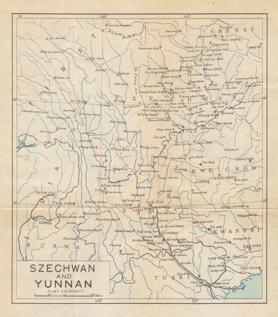 Map of Yunnan & Szechwan Provinces'. Sichuan. Antique map. China 1924 old: Title: Map of Yunnan & Szechwan Provinces'. Sichuan. Antique map. China 1924 old Description: Map of Yunnan & Szechwan Provinces [Map of Yunnan & Sichuan Provinces] by Japanese Government Rail