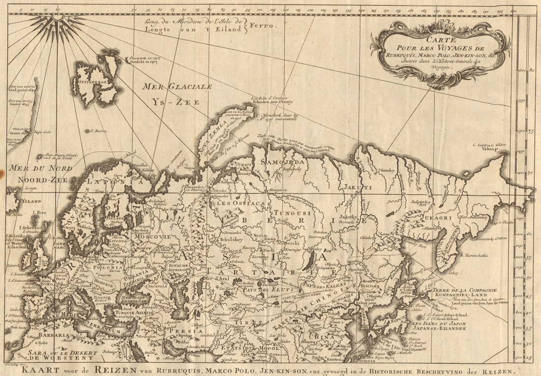 Les voyages de Rubruquis, Marco Polo, Jenkinson'. BELLIN/SCHLEY 1749 old map (1 of 1)