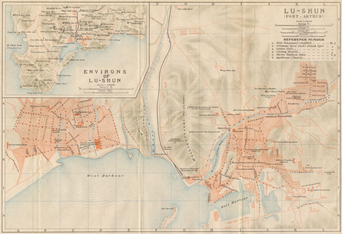 Lu-shun (Port Arthur)'. Lushunkou, Dalian city plan. Liaoning, China 1913 map (1 of 1)