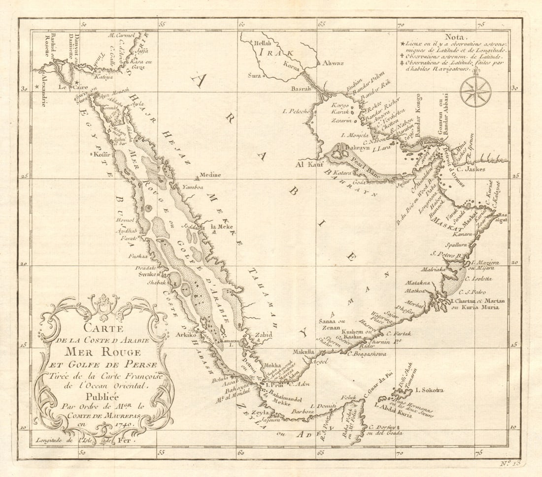 La Coste d’Arabie, Mer Rouge & Golfe de Perse'. Arabia Oman. BELLIN 1746 map: Title: La Coste d’Arabie, Mer Rouge & Golfe de Perse'. Arabia Oman. BELLIN 1746 map Description: Carte de la Coste d’Arabie, Mer Rouge, et du Golfe de Perse, Tirée de la Carte Fran