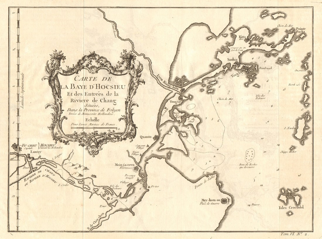 Carte de la Baye d'Hocsieu'. Fuzhou Fujian China Minjiang River BELLIN 1748 map: Title: Carte de la Baye d'Hocsieu'. Fuzhou Fujian China Minjiang River BELLIN 1748 map Description: Carte de la Baye d'Hocsieu, et des Entrées de la Rivière de Chang, Situées dans la Pr