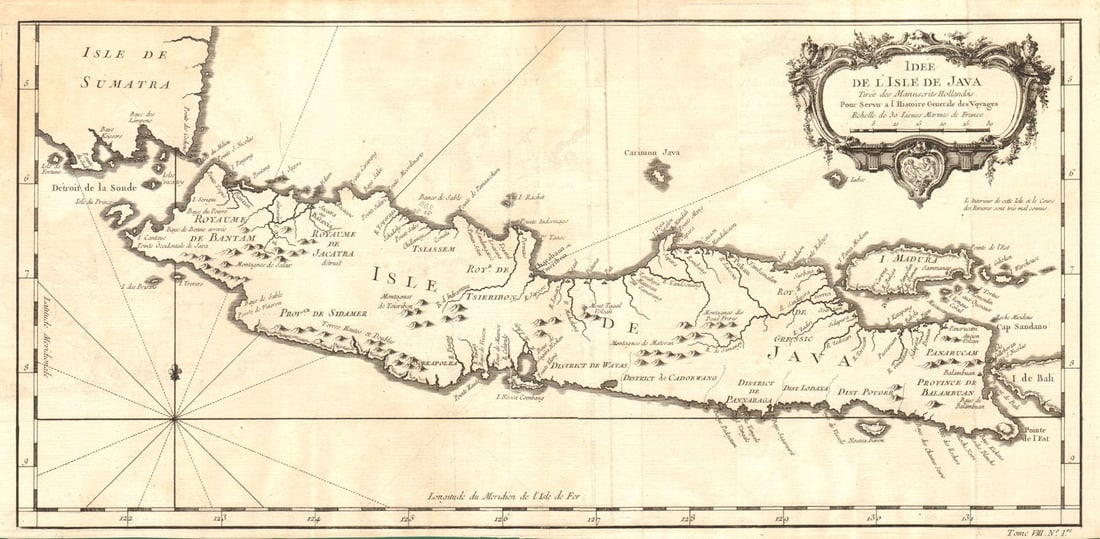 Idée de l'Isle de Java'. Indonesia. Dutch East India Co. VOC. BELLIN 1750 map: Title: Idée de l'Isle de Java'. Indonesia. Dutch East India Co. VOC. BELLIN 1750 map Description: Idée de l'Isle de Java, tirée des Manuscrits Hollandois [Map of the Island of Java take