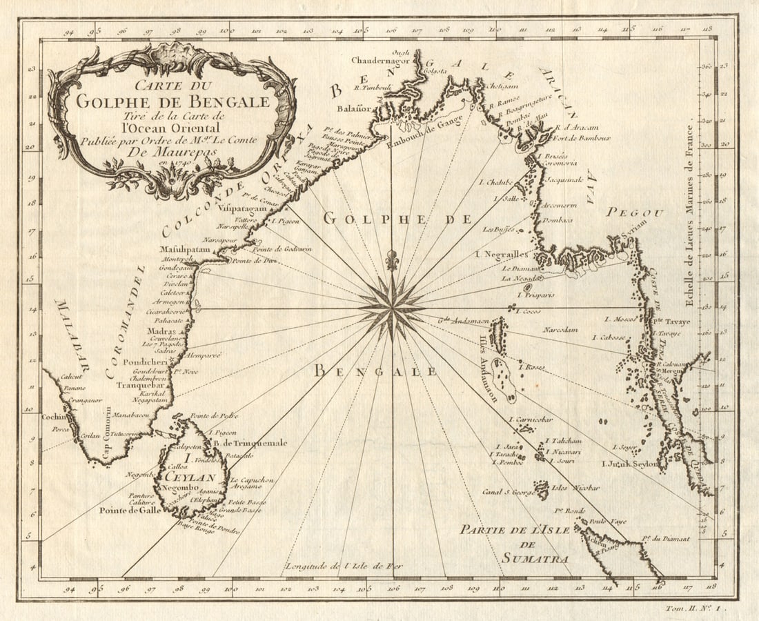 Carte du Golphe de Bengale'. Bay of Bengal. India Burma Ceylon. BELLIN 1746 map: Title: Carte du Golphe de Bengale'. Bay of Bengal. India Burma Ceylon. BELLIN 1746 map Description: Carte du Golphe de Bengale tiré de la Carte de l'Océan Oriental, Publiée par Ordre de