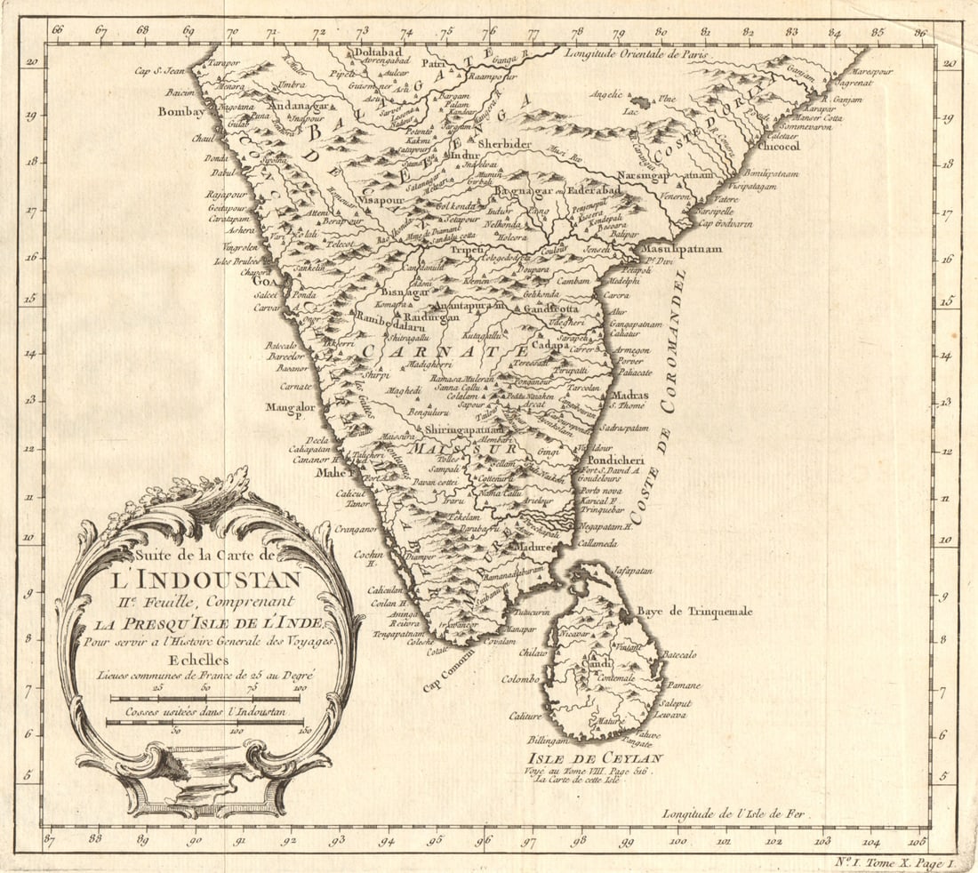 Suite de la Carte de l’Indoustan IIe Feuille'. Southern India. BELLIN 1752 map: Title: Suite de la Carte de l’Indoustan IIe Feuille'. Southern India. BELLIN 1752 map Description: Suite de la Carte de l’Indoustan, IIe Feuille, comprenant la Presqu'isle de l’lnde 
