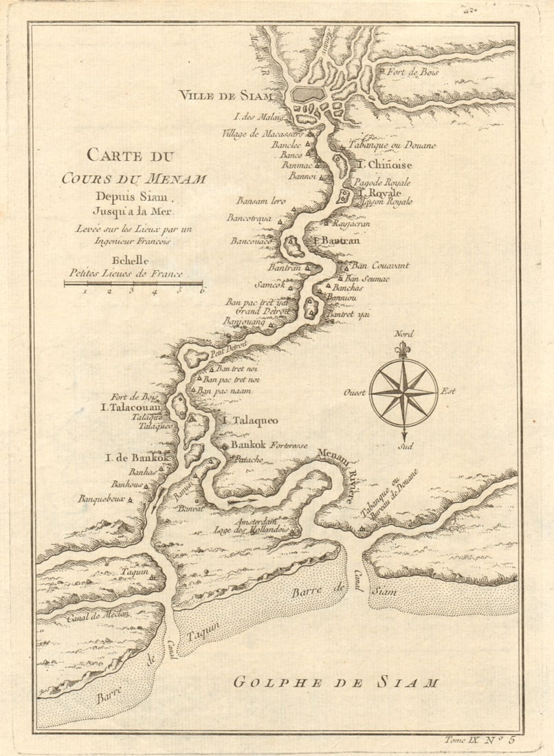 Cours du Menam…' Chao Phraya river. Thailand Ayutthaya Bangkok. BELLIN 1751 map: Title: Cours du Menam…' Chao Phraya river. Thailand Ayutthaya Bangkok. BELLIN 1751 map Description: Carte du Cours du Menam depuis Siam jusqu'à la Mer [Map of the course of the Chao Phraya 