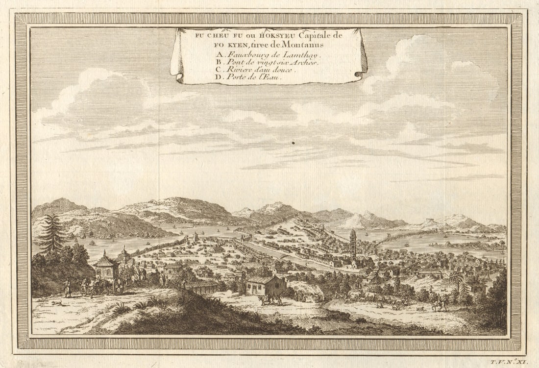 Fu Cheu Fu, ou Hoksyeu; Capitale de Fo kyen'. View of Fuzhou, Fujian China 1748: Title: Fu Cheu Fu, ou Hoksyeu; Capitale de Fo kyen'. View of Fuzhou, Fujian China 1748 Description: Fu Cheu Fu ou Hoksyeu; Capitale de Fo Kyen, tiree de Montanus [Fuzhou, or Foochow, capital of Fujian