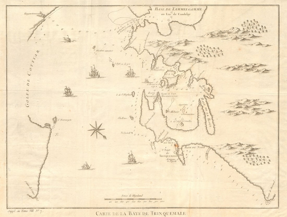 Carte de la Baye de Trinquemale'. Trincomalee Bay, Sri Lanka. BELLIN 1761 map: Title: Carte de la Baye de Trinquemale'. Trincomalee Bay, Sri Lanka. BELLIN 1761 map Description: Carte de la Baye de Trinquemale [Map of the bay of Trincomalee] by Bellin, Jacques-Nicolas. Published 
