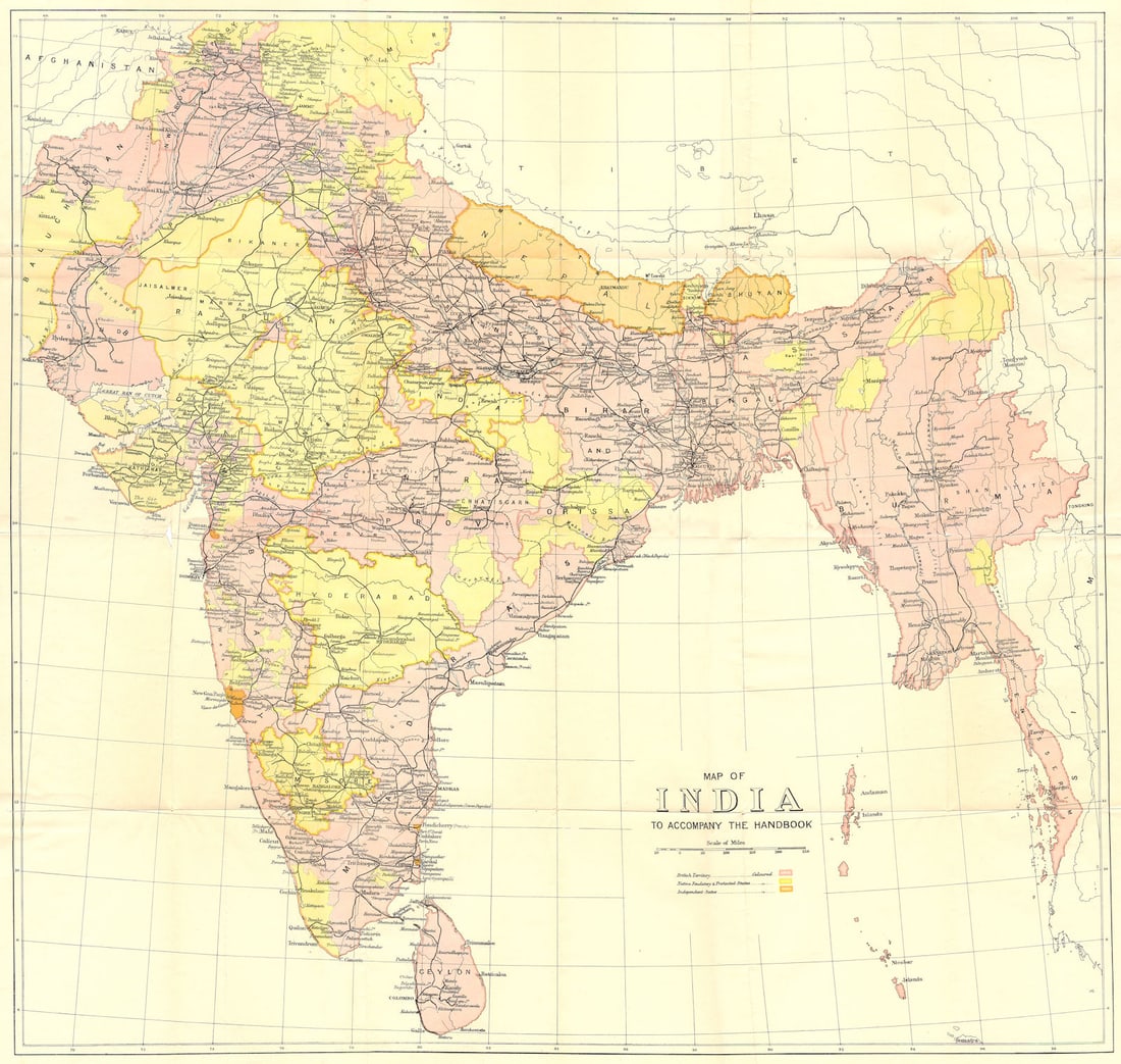 BRITISH INDIA. showing British, Native & Independent states. Burma 1924 map (1 of 1)