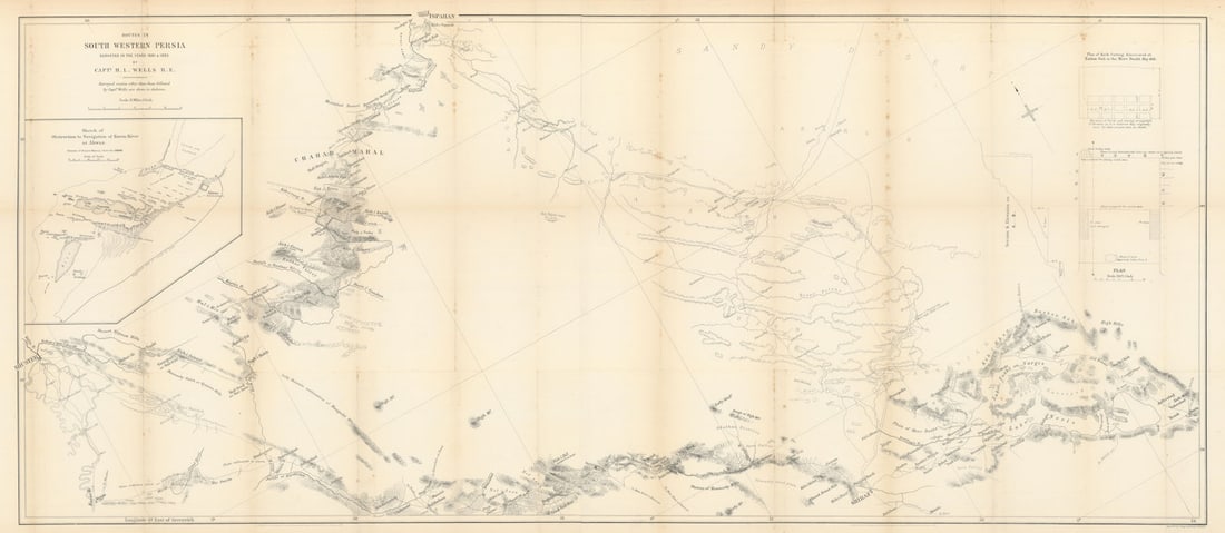 Routes in South Western Persia surveyed 1881/2. Iran. RGS/H.L. Wells 1883 map: Title: Routes in South Western Persia surveyed 1881/2. Iran. RGS/H.L. Wells 1883 map Description: Routes in South Western Persia surveyed in the years 1881 & 1882 by Capt. H. L. Wells'. Royal Geog