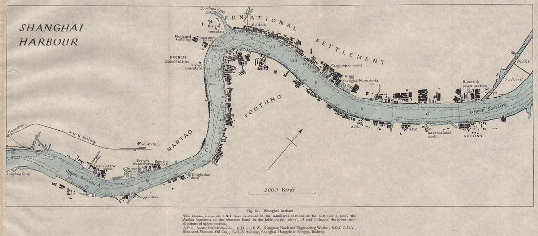 Shanghai harbour. China. WW2 ROYAL NAVY INTELLIGENCE MAP 1945 old vintage: Title: Shanghai harbour. China. WW2 ROYAL NAVY INTELLIGENCE MAP 1945 old vintage Description: Fig. 61. Shanghai harbour' by Royal Naval Intelligence Division. Published 1945. Vintage Second World War 