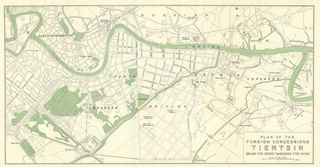 Plan of the Foreign Settlements in Tientsin by Carl Crow. Tianjin China 1921 map (1 of 1)