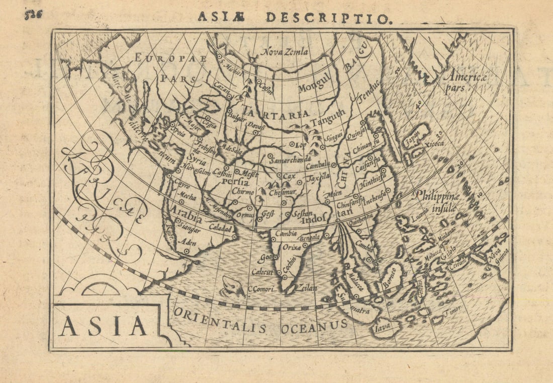 Asiae / Asia by Bertius / Langenes. Asia & East Indies 1603 old antique map: Title: Asiae / Asia by Bertius / Langenes. Asia & East Indies 1603 old antique map Description: Asiae Descriptio / Asia'. Drawn by Petrus Bertius, from his Latin edition of Barent Langenes' Caert Thre