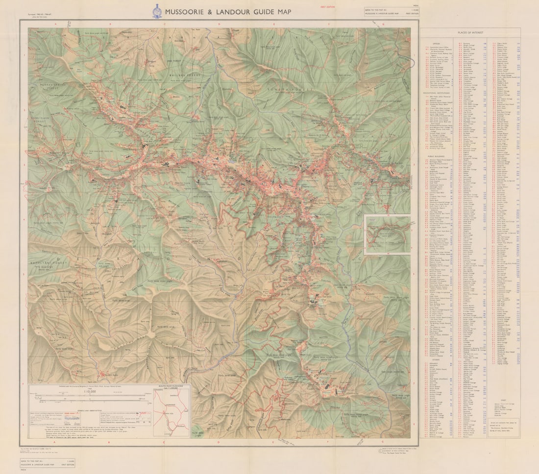 Mussoorie & Landour Guide Map. Survey of India 88x100cm 1968 old vintage: Title: Mussoorie & Landour Guide Map. Survey of India 88x100cm 1968 old vintage Description: Mussoorie & Landour Guide Map'. Survey of India. Published under the direction of Brigadier J.S. Painta