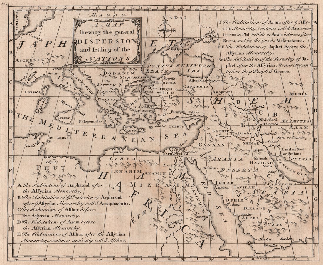 BIBLE. A map shewing the general dispersion and settling of the Nations 1752: Title: BIBLE. A map shewing the general dispersion and settling of the Nations 1752 Description: A map shewing the general dispersion and settling of the Nations' by Stackhouse, Thomas. Published 1752