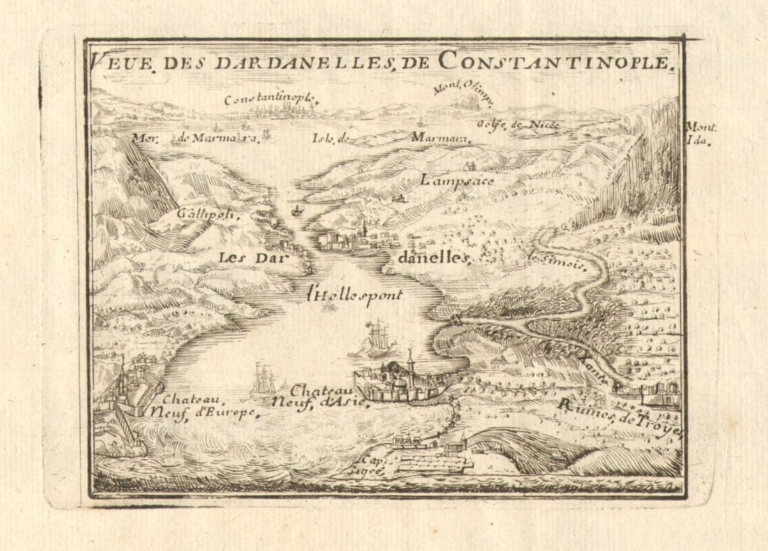 Veue des Dardanelles de Constantinople'. Istanbul Troy Turkey. DE FER 1705 map (1 of 1)